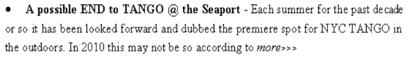 South Street Seaport Tango 2010 What to Expect